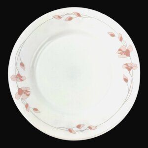 Arcopal France Linette 4 Dinner Plates White Peach Flowers Gray Stems 10.75"